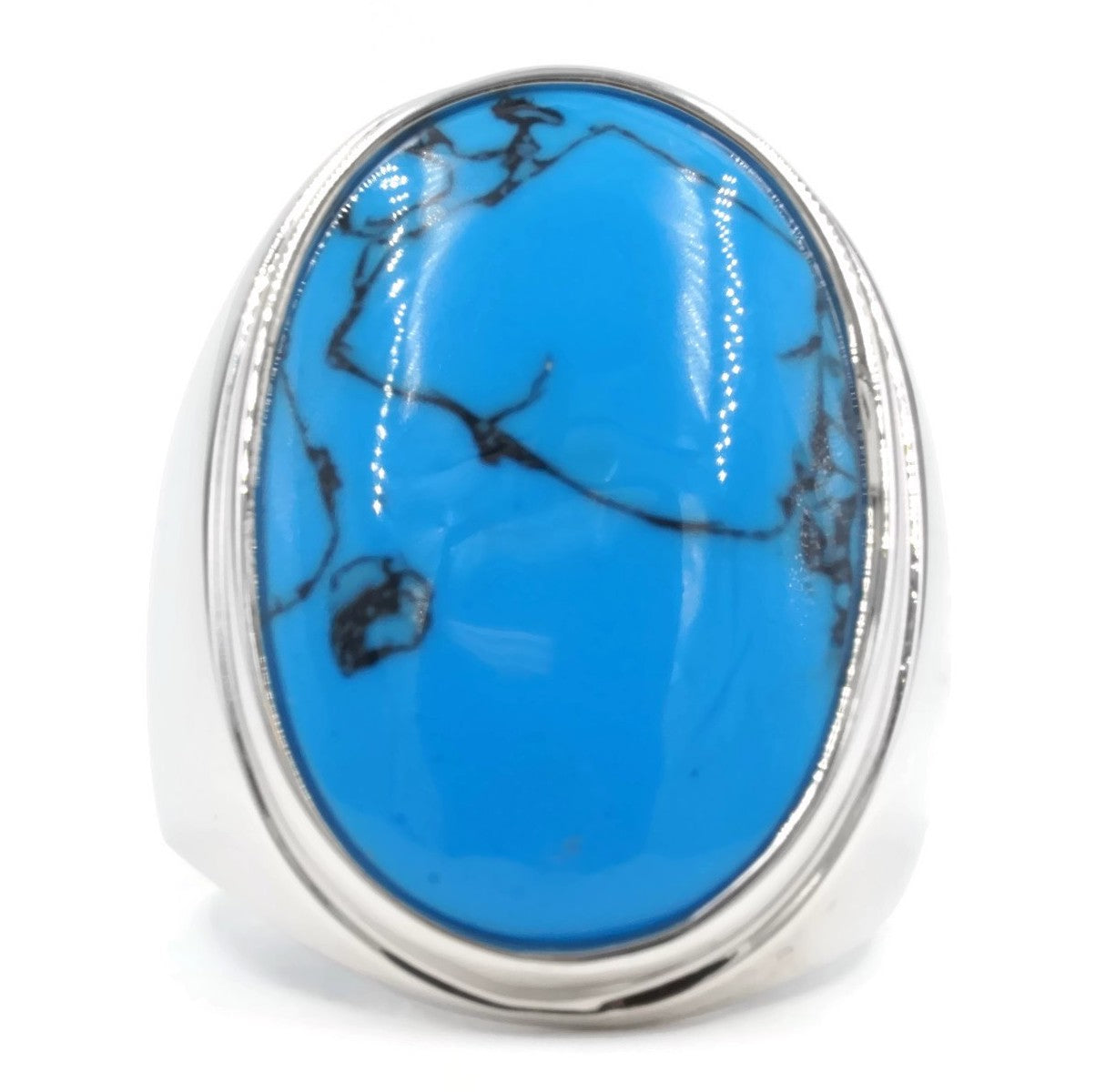 Large Single Stone Simulated Turquoise Fashion Ring
