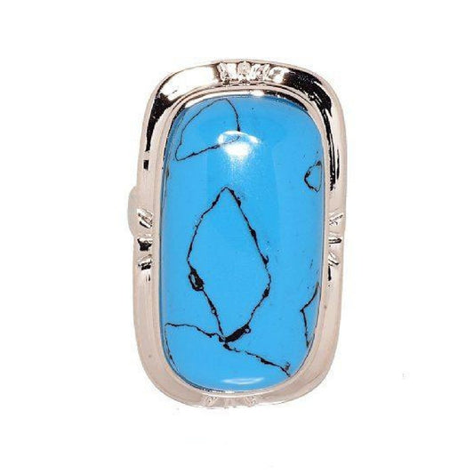Large Simulated Turquoise Silver Fashion Ring