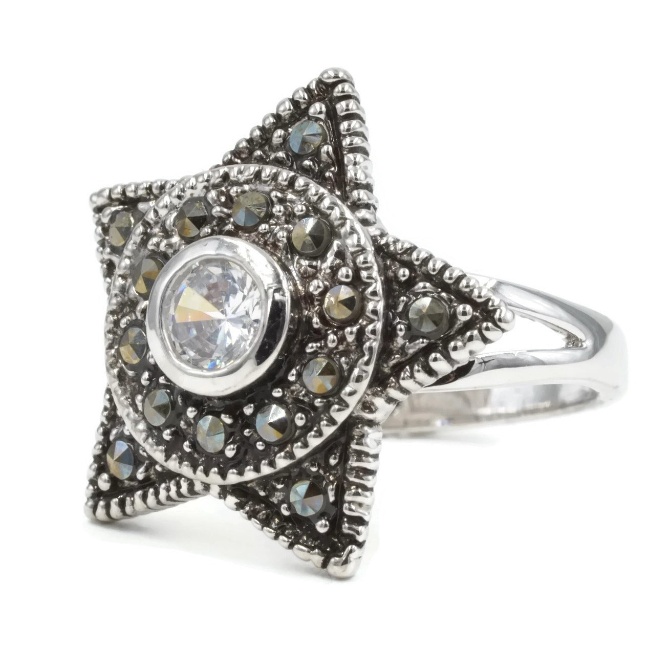 Five Pointed Star Silver Marcasite Ring