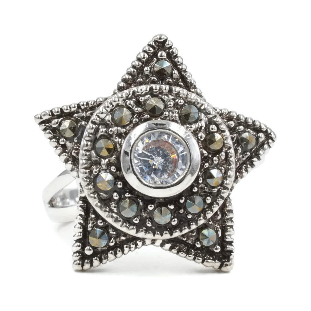 Five Pointed Star Genuine Marcasite Ring