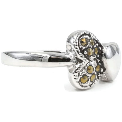 Double Heart Marcasite Silver Ring