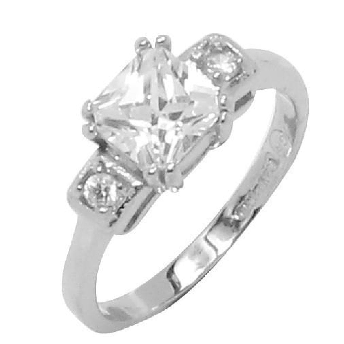 Asscher Cut Prong-Set Engagement Two Round Side Stones Ring