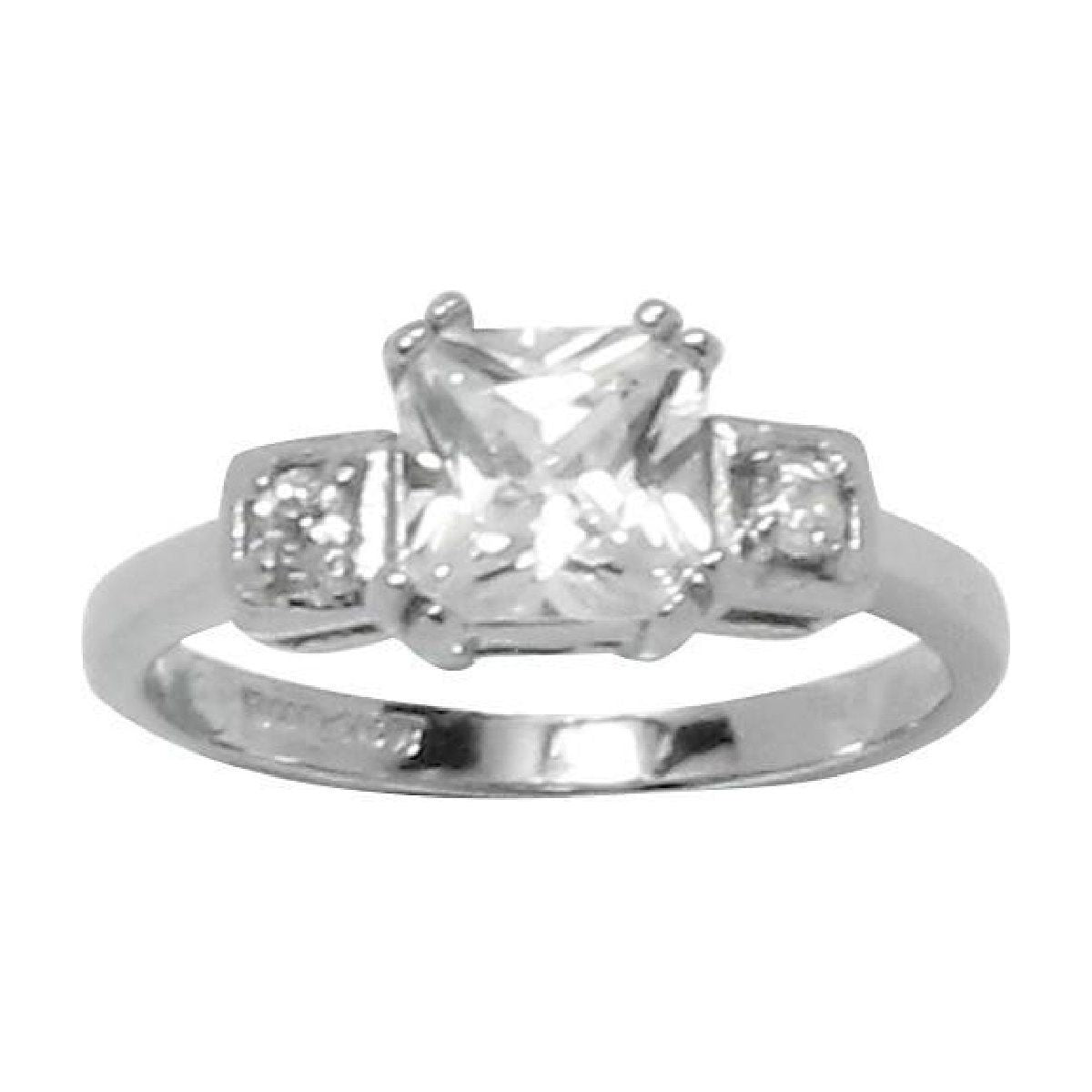 Asscher Cut Prong-Set Engagement Two Round Side Stones Ring