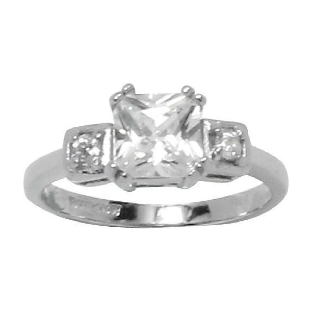 Asscher Cut Prong Set Engagement Two Round Side Stones Ring
