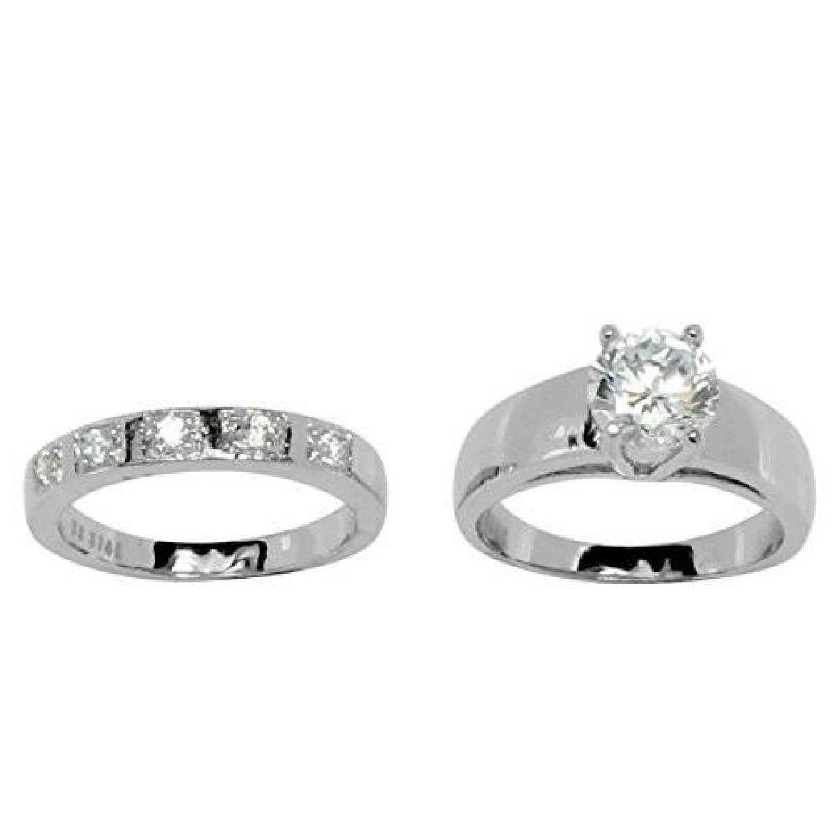 Beautiful Two-Piece Wedding Set 5-Stone Stainless Steel Band Rings