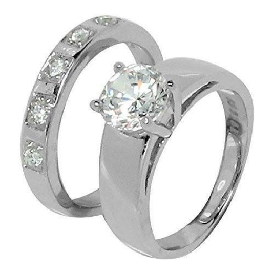 Beautiful Two-Piece Wedding Set 5 CZ Stone Stainless Steel Band Rings