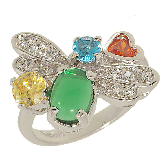 Abstract Exclusive Dragonfly Multi Color Clear Stones Ring