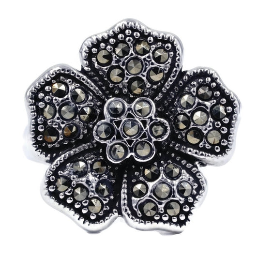 42-Stone Marcasite Silver Flower Ring