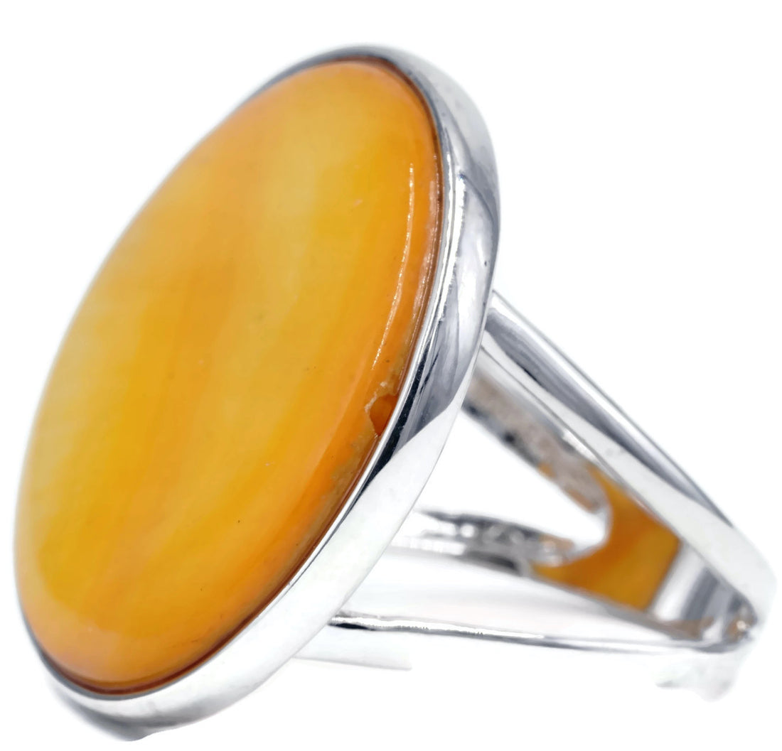 Mother of Pearl Yellow Stone Button Ring