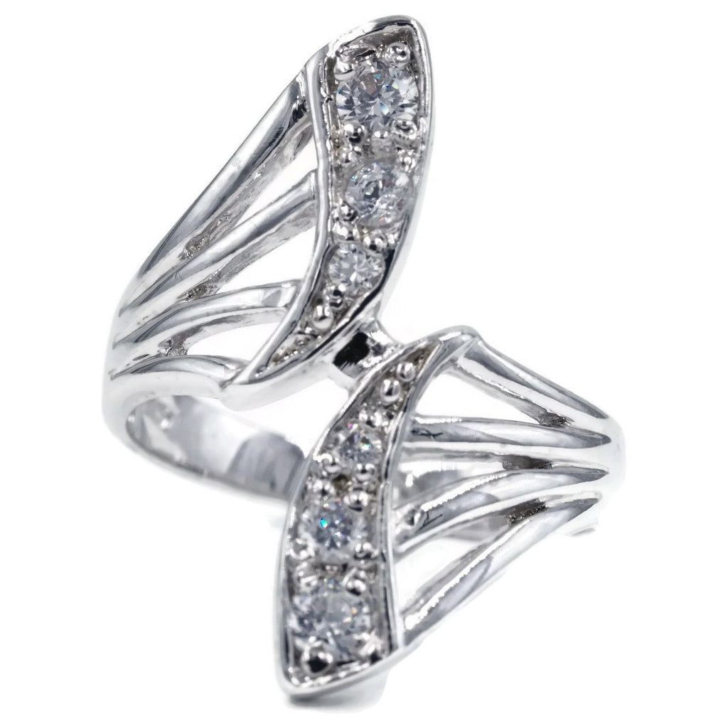 Flared Crossover Bars Flush Set Stones Ring