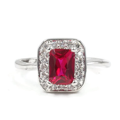 Delicate Emerald-Cut Synthetic Ruby Framed Statement Ring