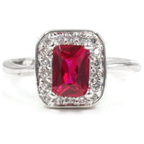 Delicate Emerald Cut Synthetic Ruby Framed Ring