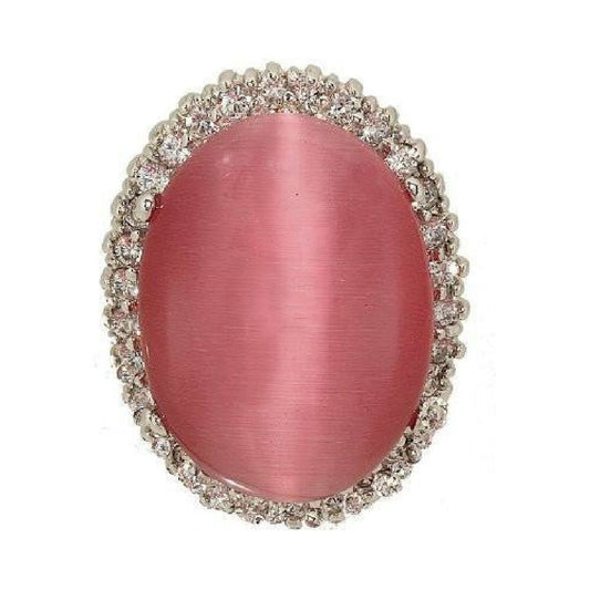 Dusty Pink Cat's-Eye Handset Silver Oval Cocktail Ring