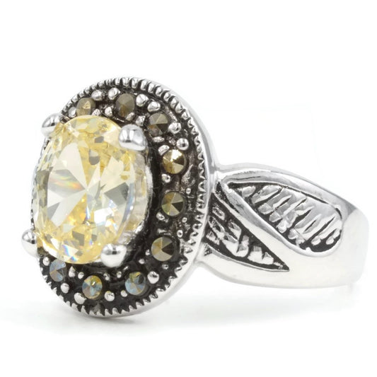 Marcasite Oval Yellow Stone Antique Ring
