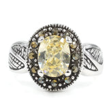 Exclusive Real Marcasite Oval Yellow Stone Antique Detail Ring