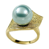 Round Teal Simulated Pearl Gold Leaf Shape
