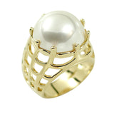 Beautiful Round Cabochon Cut Simulated Pearl Caged Detail Ring