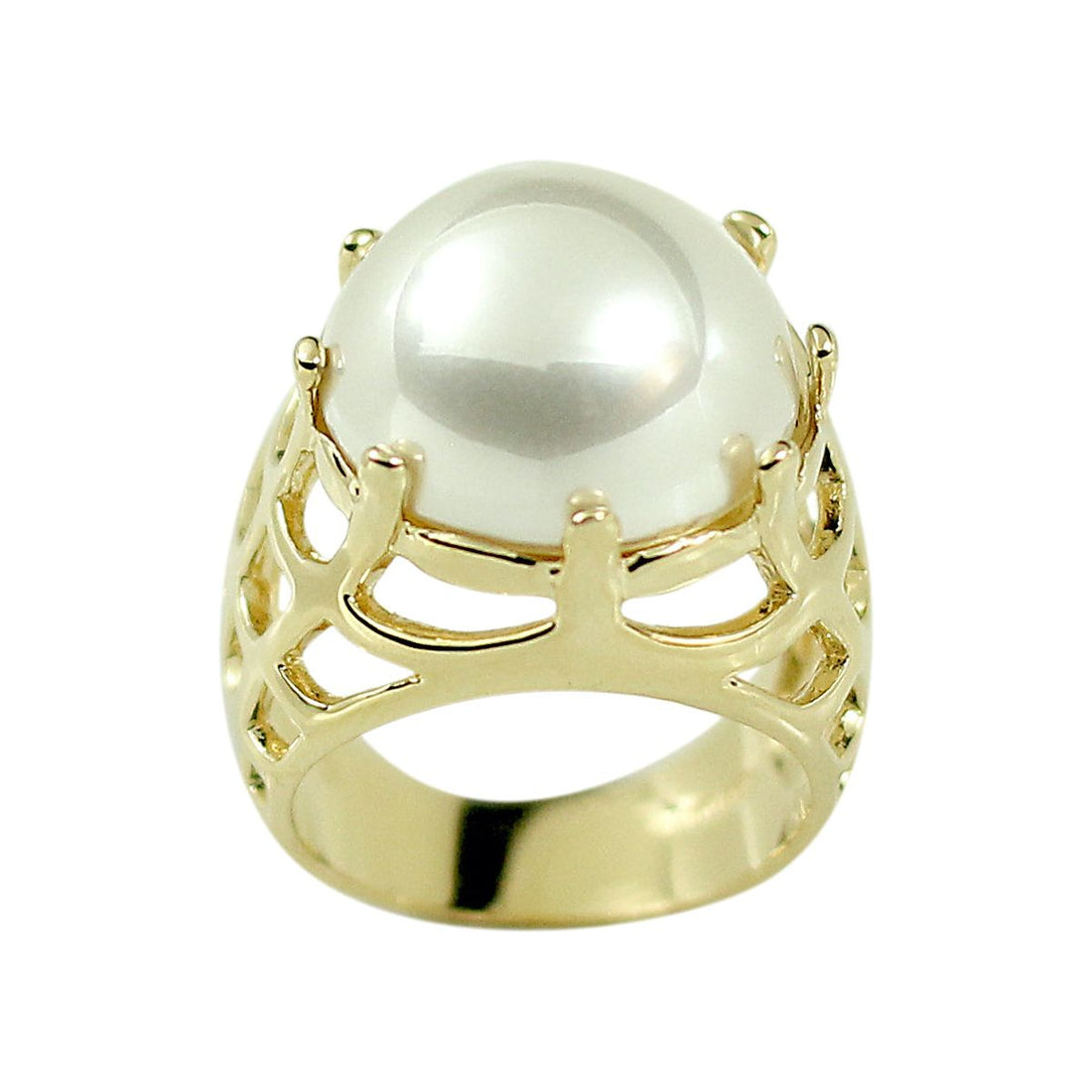 Cabochon Pearl Cage 14K Cocktail Ring