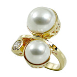 Double Cabochon Simulated Pearl Clear Stones Ring