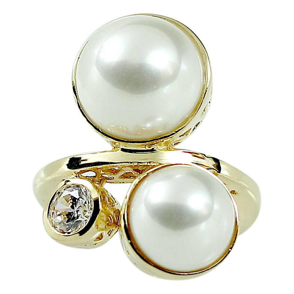 Double Cabochon Simulated Pearl Clear Stones Ring