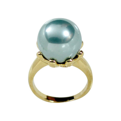 Teal Pearl 14K Gold Prong-Set Blue-Green Cocktail Ring