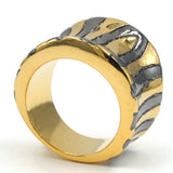Wide Curved Abstract Etching Gold Black Rhodium Accent Ring