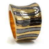 Wide Curved Abstract Etching Gold Black Rhodium Accent Ring