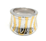 Wide Curved Abstract Etching Silver Gold Accent Ring