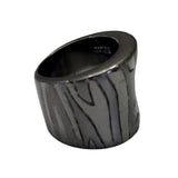 Wide Abstract Etching Matte Shiny Black Rhodium Ring