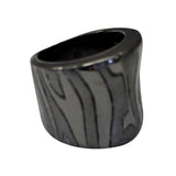 Wide Abstract Etching Matte Shiny Black Rhodium Ring