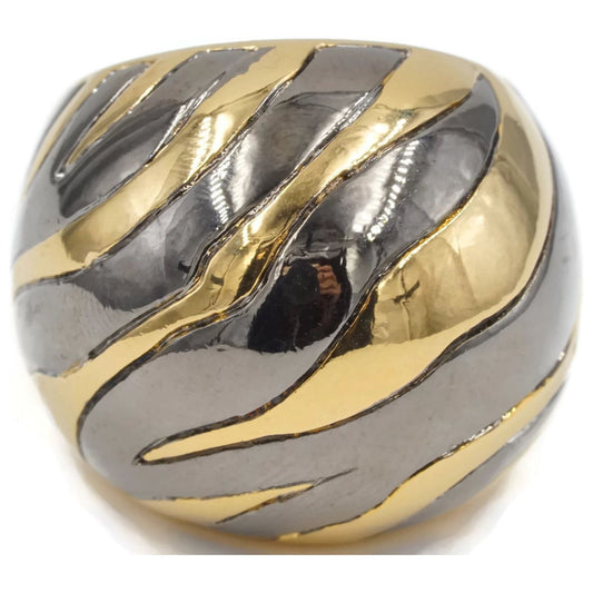 Zebra Dome 14K Gold & Black Ring