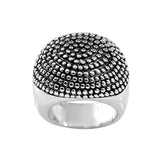 Wide Oblong Beaded Half Dome Black Antique Accent Ring