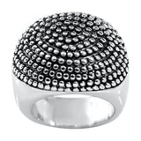 Wide Oblong Beaded Half Dome Black Antique Accent Ring