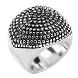 Wide Oblong Beaded Half Dome Black Antique Accent Ring