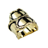 Large Honeycomb Inspired Gold Black Antique Accent Ring