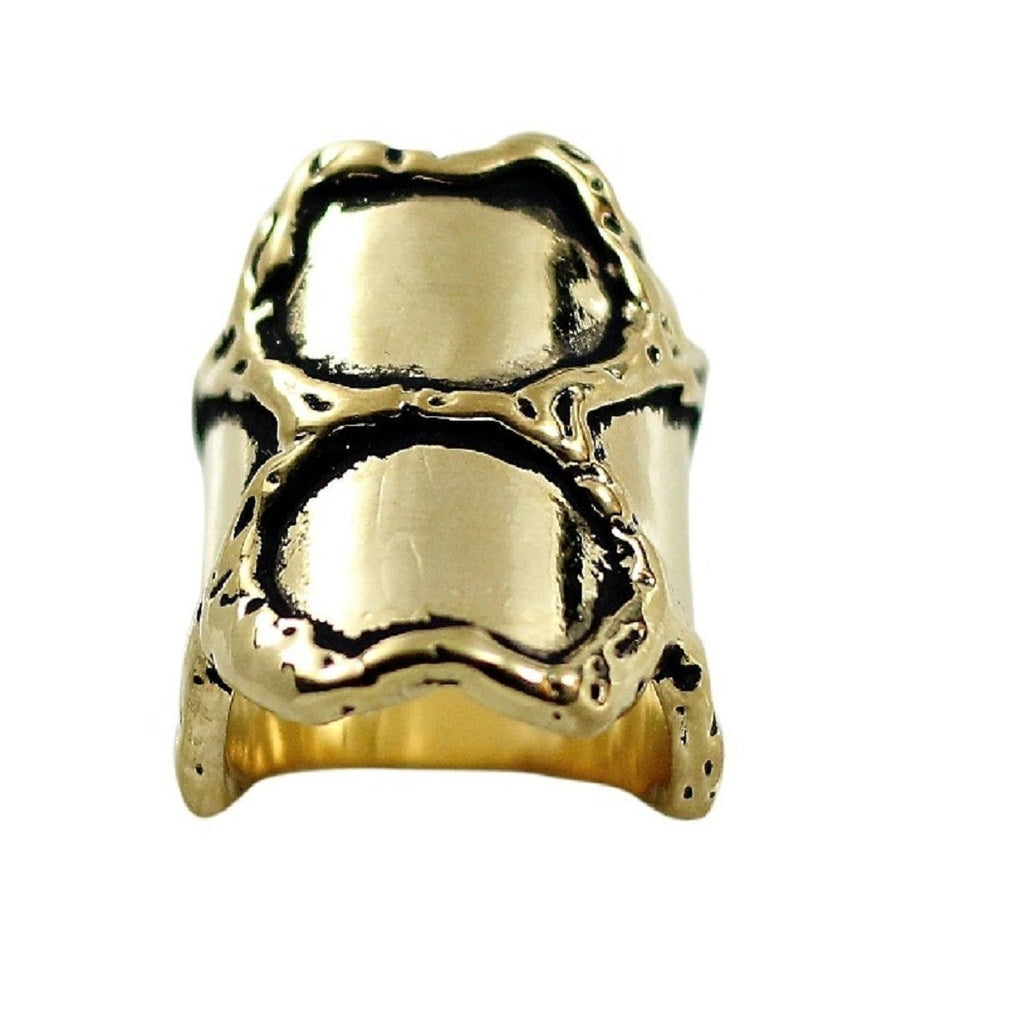 Large Honeycomb Inspired Gold Black Antique Accent Ring