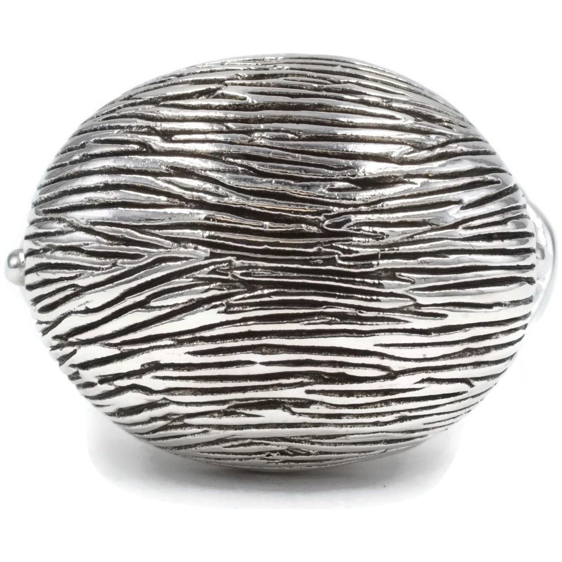Textured Egg-Shape Black Silver Ring
