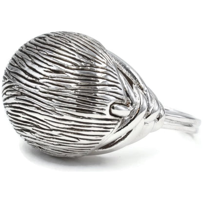 Textured Egg-Shape Black Silver Ring