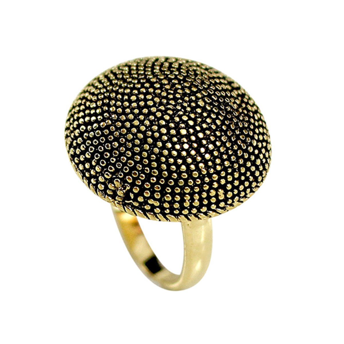 Antique-Beaded 14K Gold Black Dome Ring