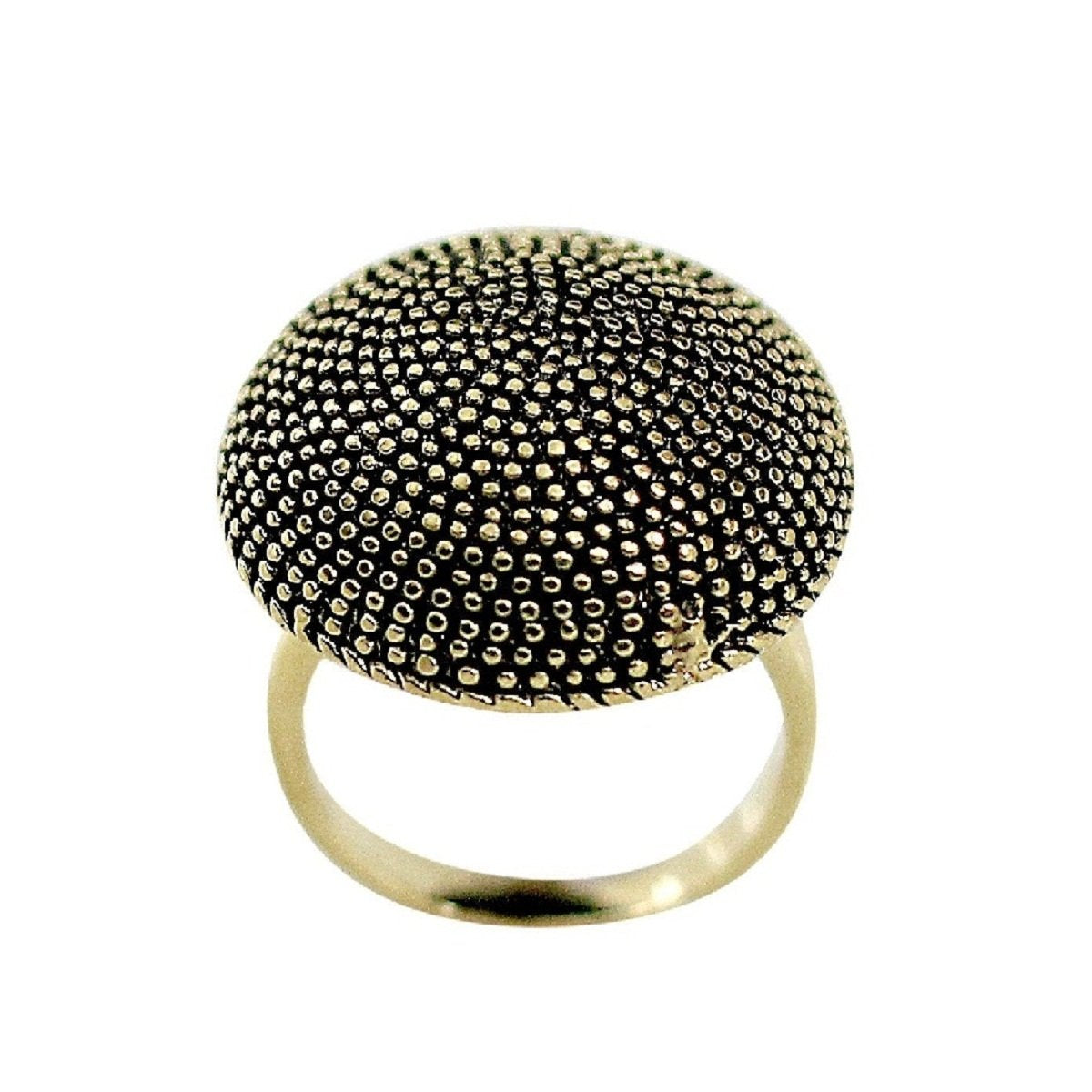 Antique-Beaded 14K Gold Black Dome Ring