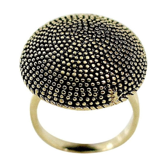 Antique-Beaded 14K Gold Black Dome Ring