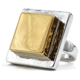 Exclusive Large Solid Two Tone Square Layer Fashion Ring
