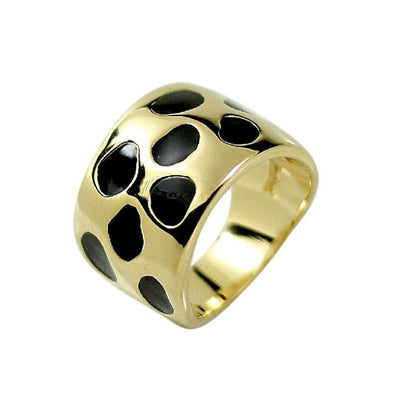 Animal Print Wide Band 14K Gold Black Ring-Ringified Jewelry