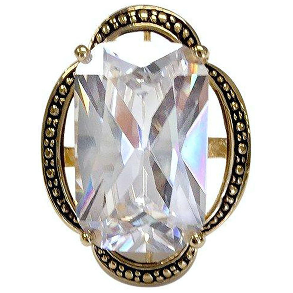 Oversized Rectangular Clear Beaded Scalloped Edge Ring