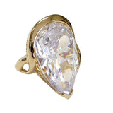 Large Teardrop Gold Tone Cocktail Ring Clear Stone
