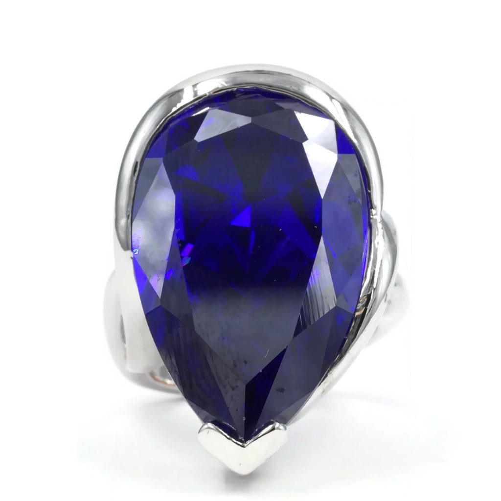 Large Teardrop Silvertone Tanzanite Stone Ring