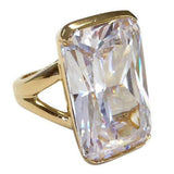 Oversized Emerald Cut Clear CZ Goldtone Fashion Ring