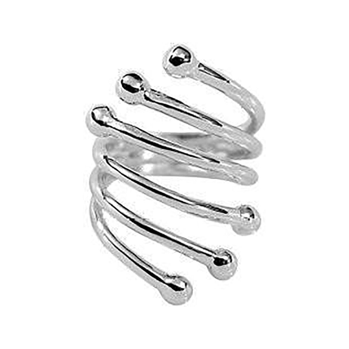 6 Row Modern Twist Wrap Silver Fashion Ring