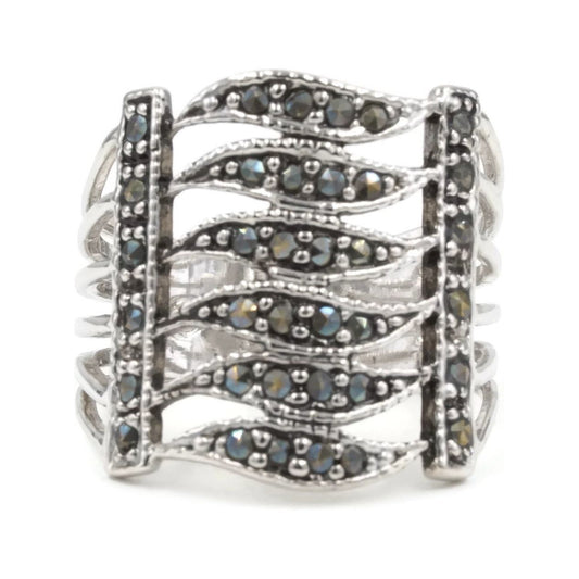 Wide Openwork Band Marcasite Ring