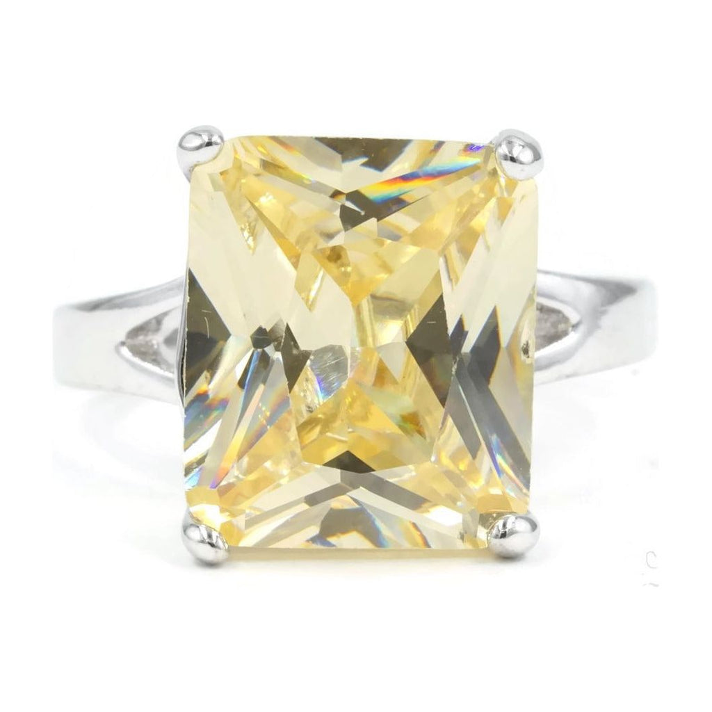 Large Emerald Cut Pale Canary Yellow Stone Ring